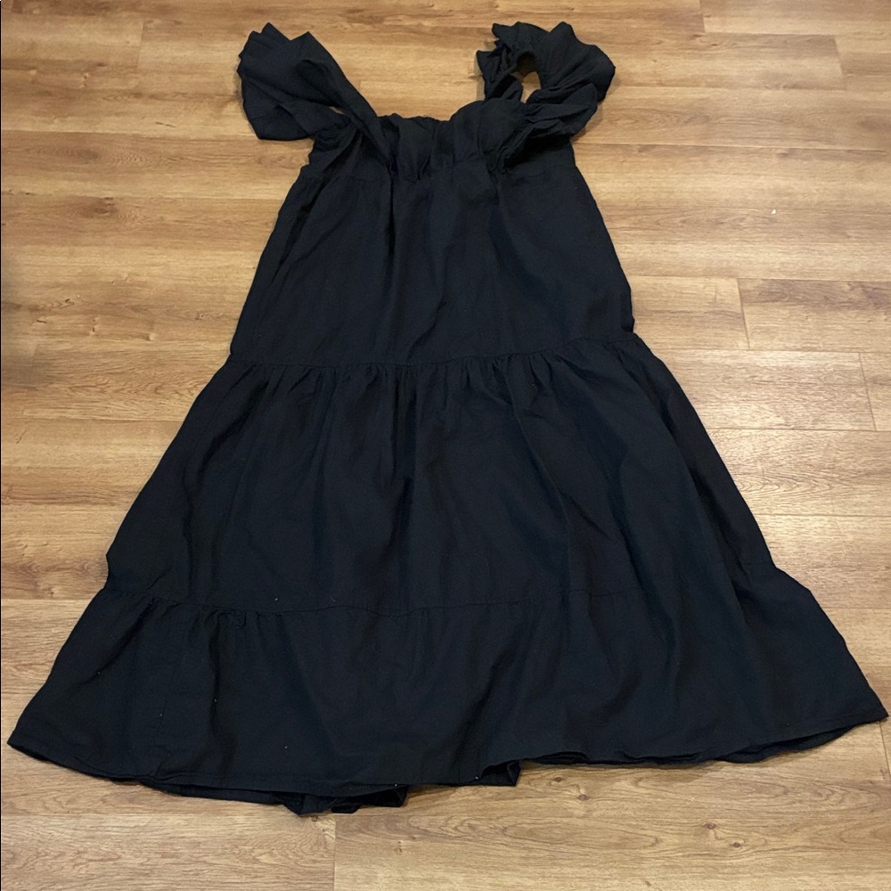 Boohoo Black A line Square Neck Ruffle Sleeve Tiered Smocked back Maxi‎ Dress